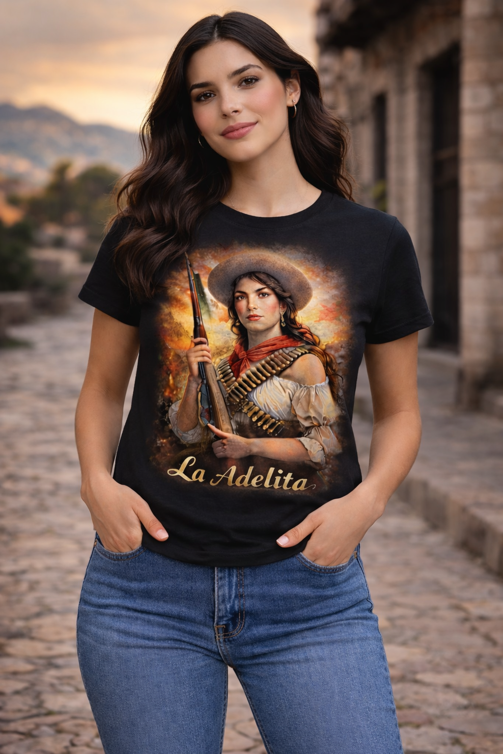 Playera negra de luxe La Adelita